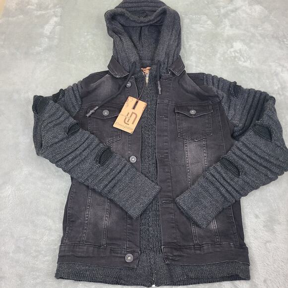 Leif Nelson Jacket 5750 Mens‎ Denim Size Medium Hooded Knitted Sleeves - Picture 1 of 11